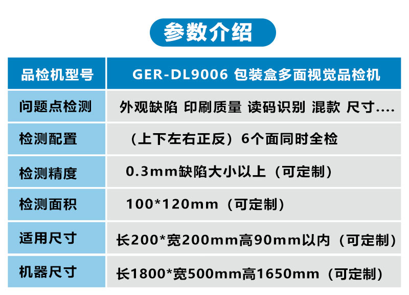 彩盒六面检品机参数